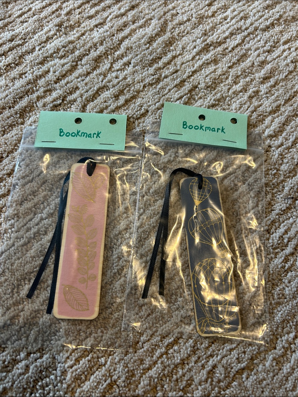 Set of 2 Decorative Leatherette Bookmarks - Pink & Navy with Gold Foil